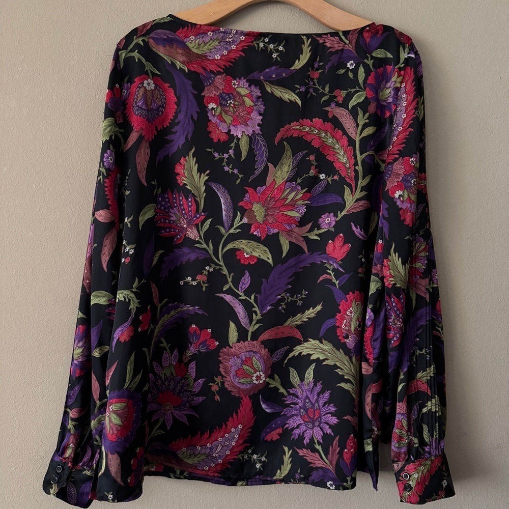 Lauren Ralph Lauren Boat Neck Long Sleeve Lightweight Floral Blouse Size XL - Picture 9 of 10